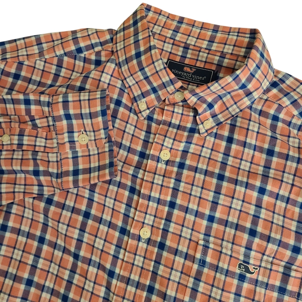 Vineyard Vines Men's Large Long Sleeve Button Down Pink & Blue Plaid Shirt